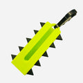 A bright neon yellow-green plastic keychain with a black metal clip at one end, shown on a plain white background.
