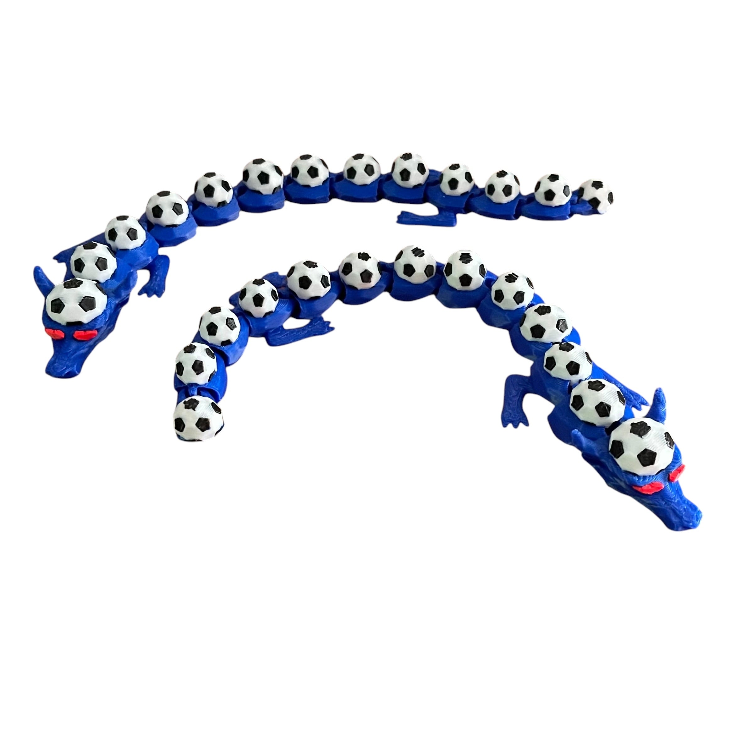 9" Articulated 3D Printed Soccer Dragon - Blue PLA Fidget
