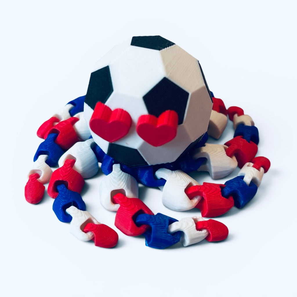 Soctopus Soccer Octopus 3D Printed Toy Fidget - Articulated for World Cup International Fans USA France
