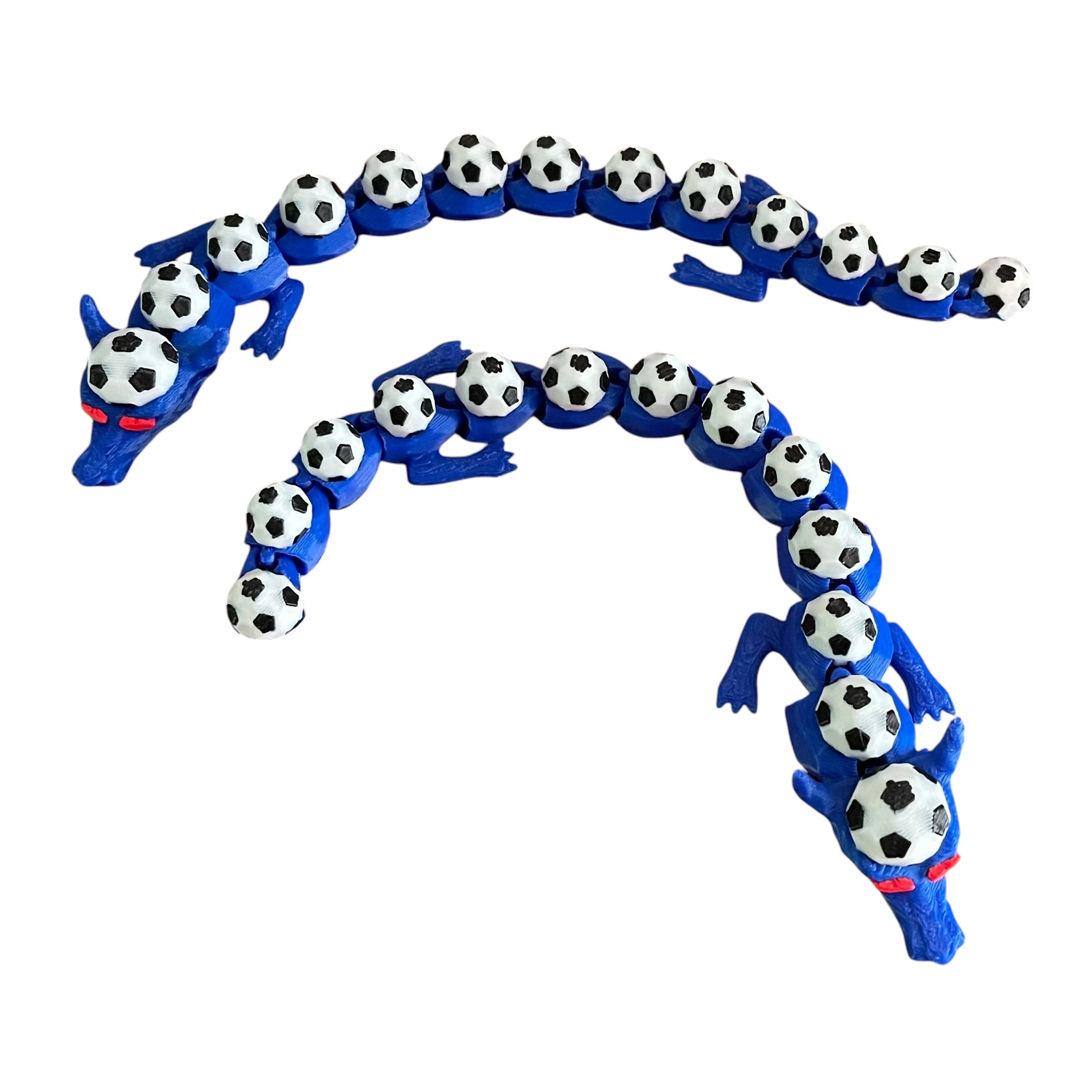 9" Articulated 3D Printed Soccer Dragon - Blue PLA Fidget