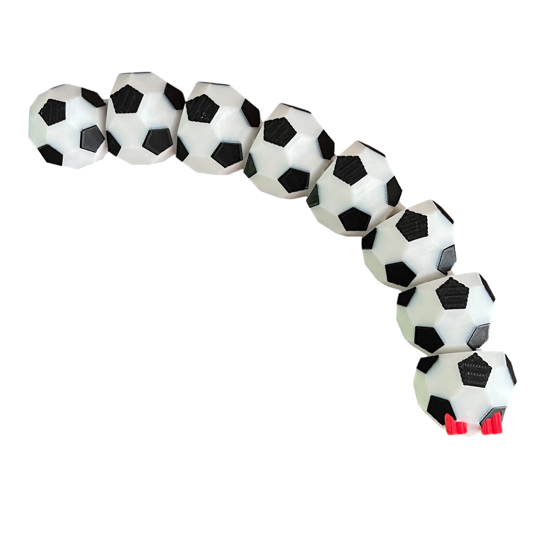 8" Articulated Soccer Snake Fidget Toy - 3D Printed Black & White