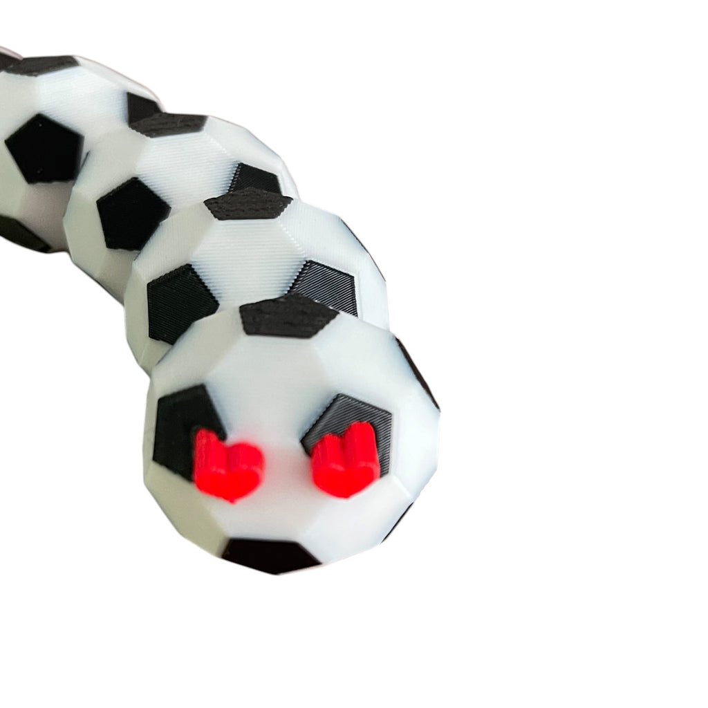 8" Articulated Soccer Snake Fidget Toy - 3D Printed Black & White