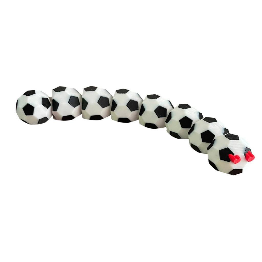 8" Articulated Soccer Snake Fidget Toy - 3D Printed Black & White