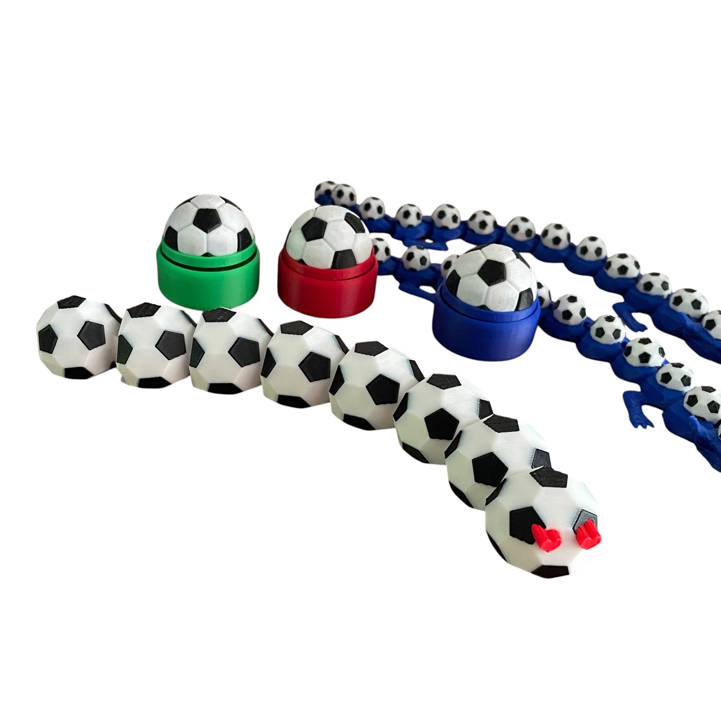 8" Articulated Soccer Snake Fidget Toy - 3D Printed Black & White