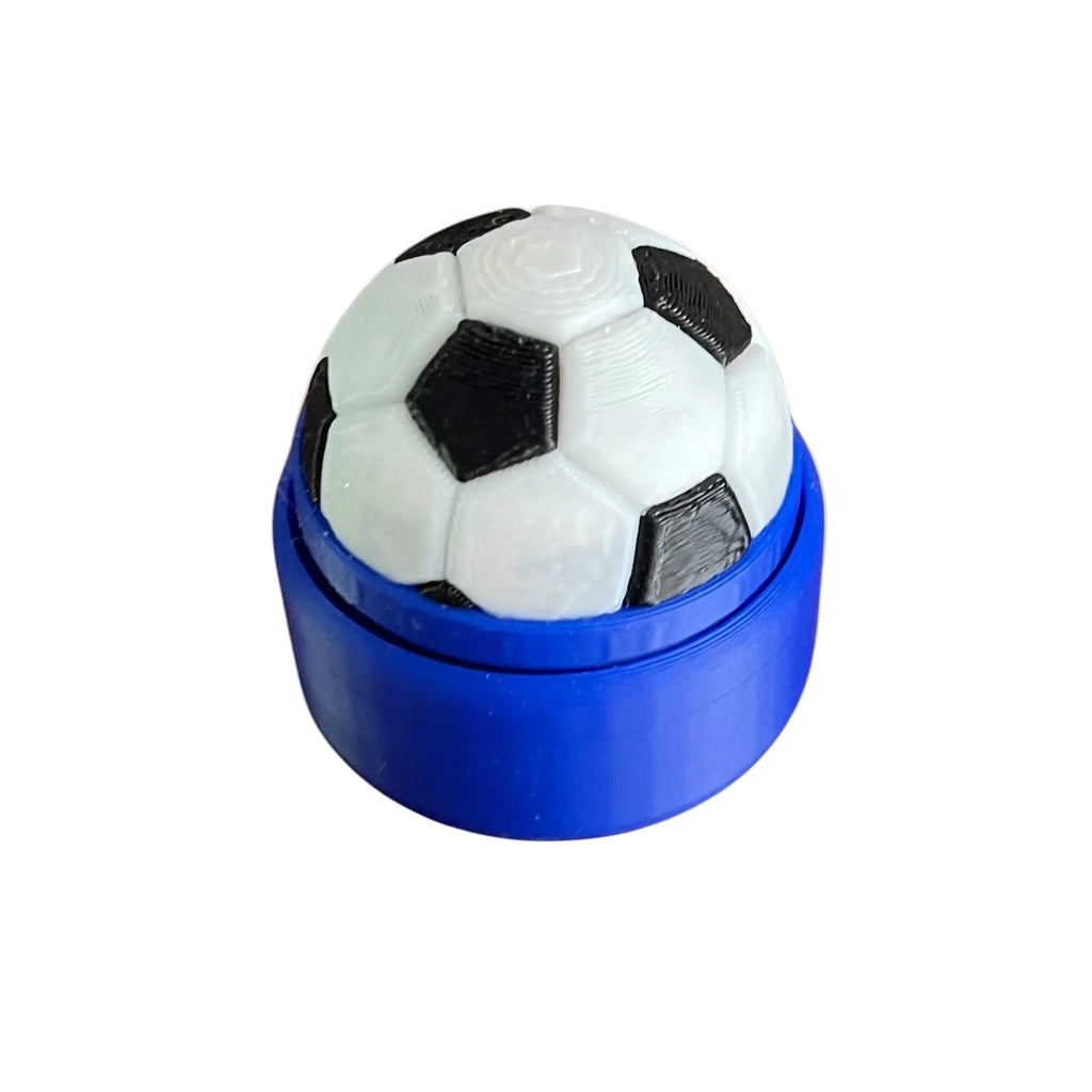 Soccer ball-shaped clicker in a blue base on a white background