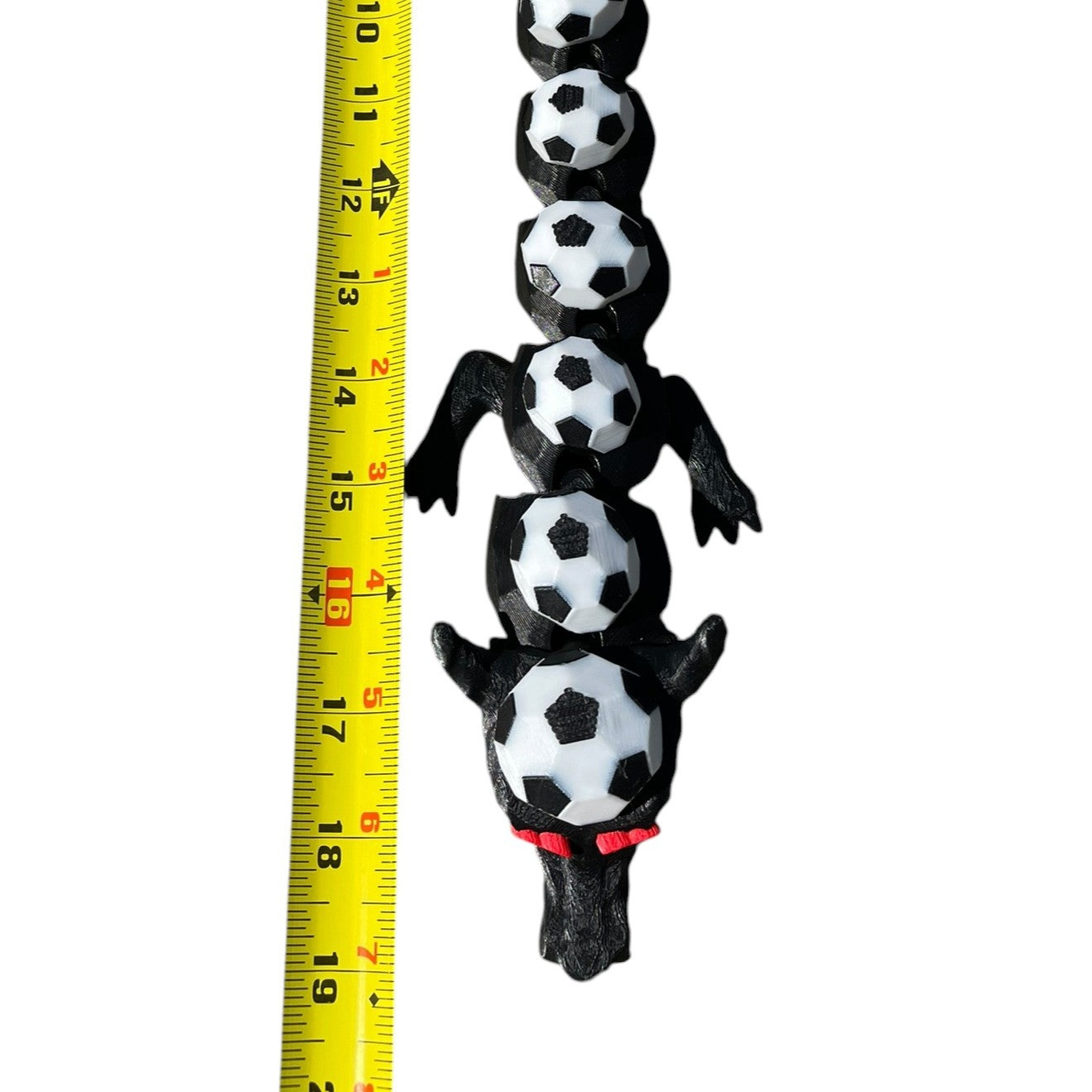 19" Articulated Soccer Dragon - 3D Printed Flexi Toy Black/White