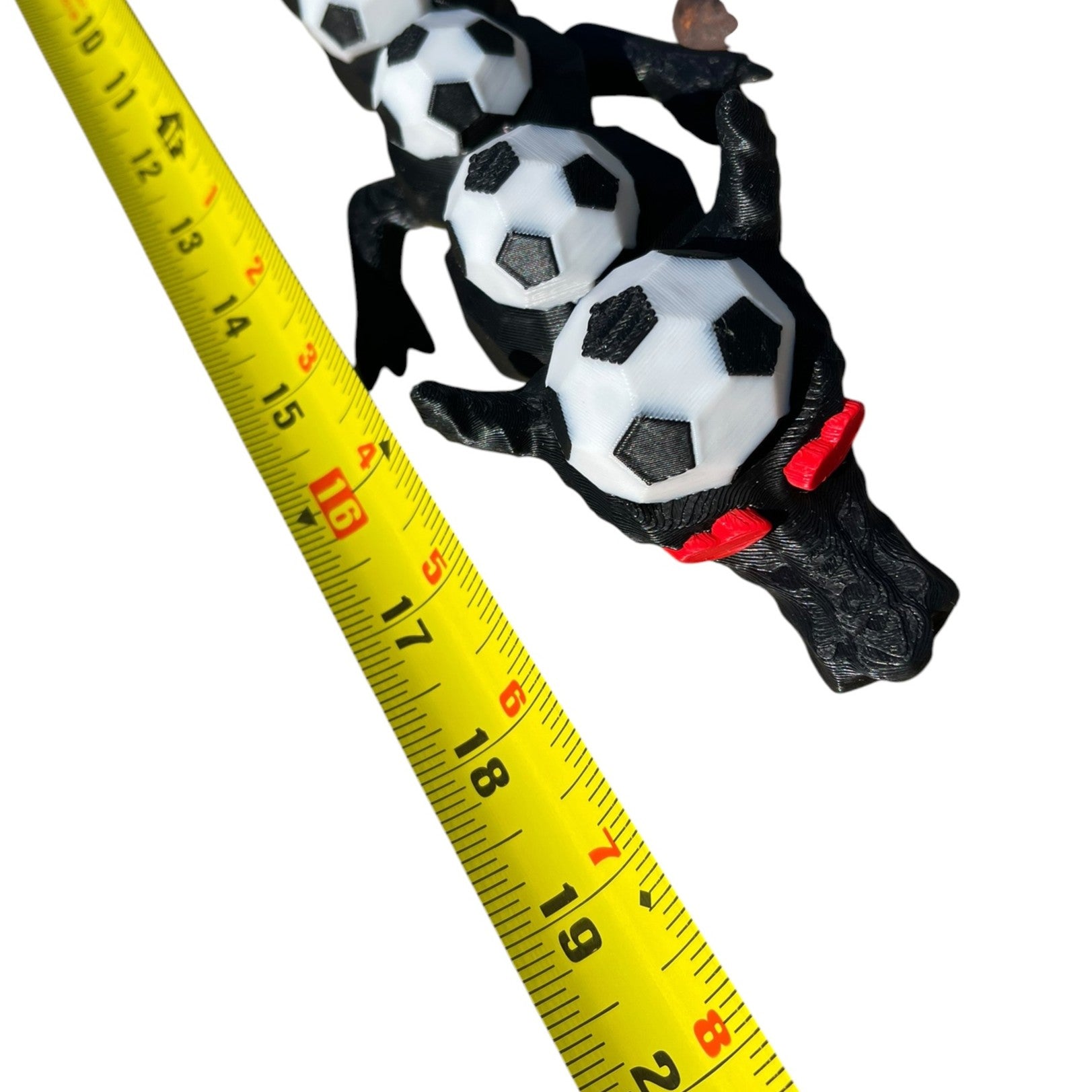 19" Articulated Soccer Dragon - 3D Printed Flexi Toy Black/White