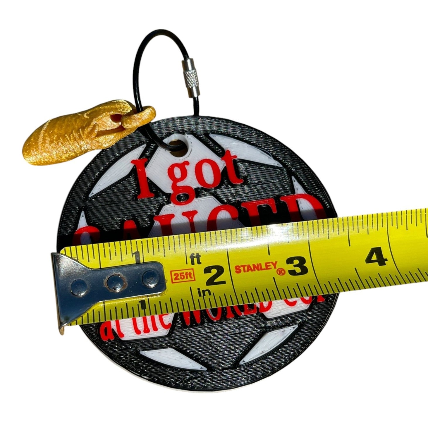 Funny Soccer Ball I Got Sauced at the Big Game Keychain – Yellow Shoe Charm | 3D Printed PLA