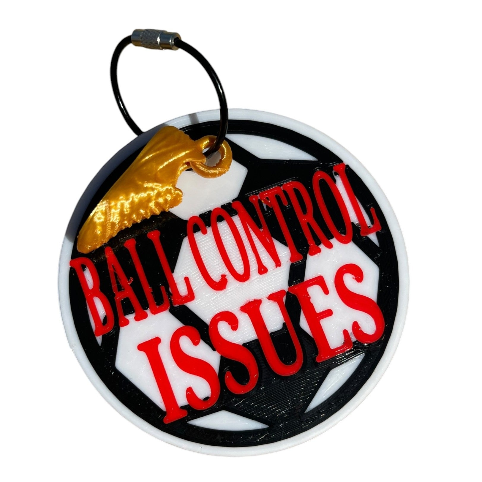 Funny Soccer Ball Control Issues Keychain – Yellow Shoe Charm | 3D Printed PLA
