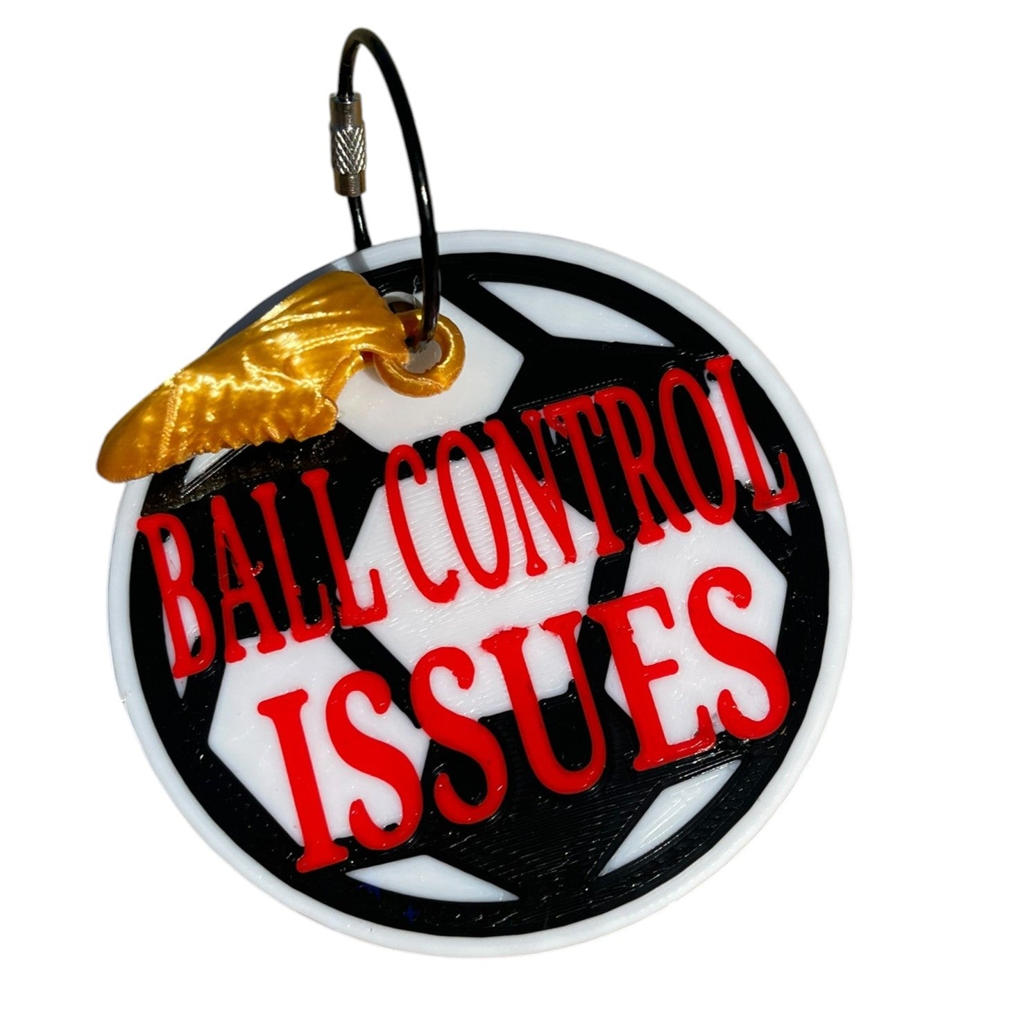 Funny Soccer Ball Control Issues Keychain – Yellow Shoe Charm | 3D Printed PLA