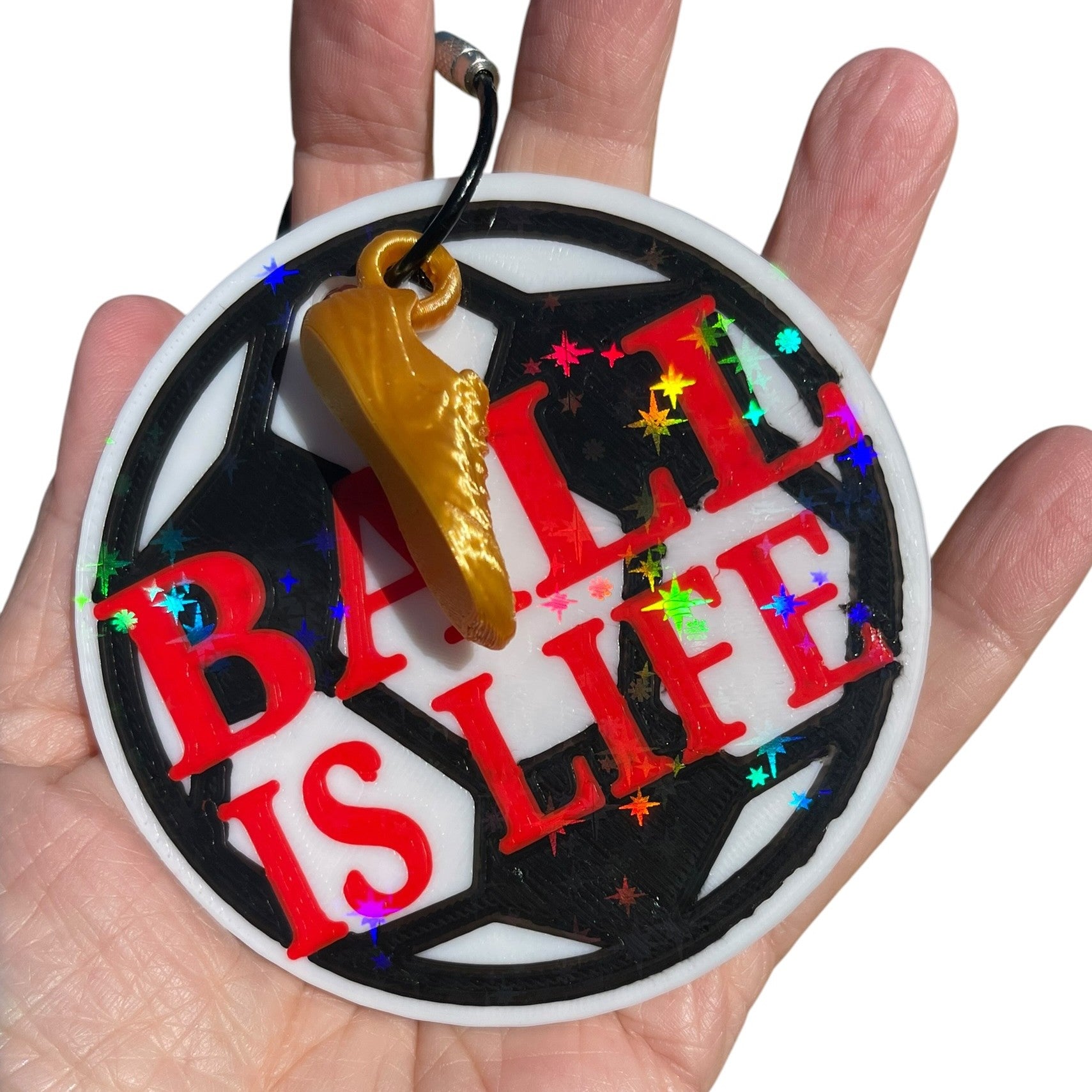 Funny Soccer Ball is Life Keychain – Yellow Shoe Charm | 3D Printed PLA