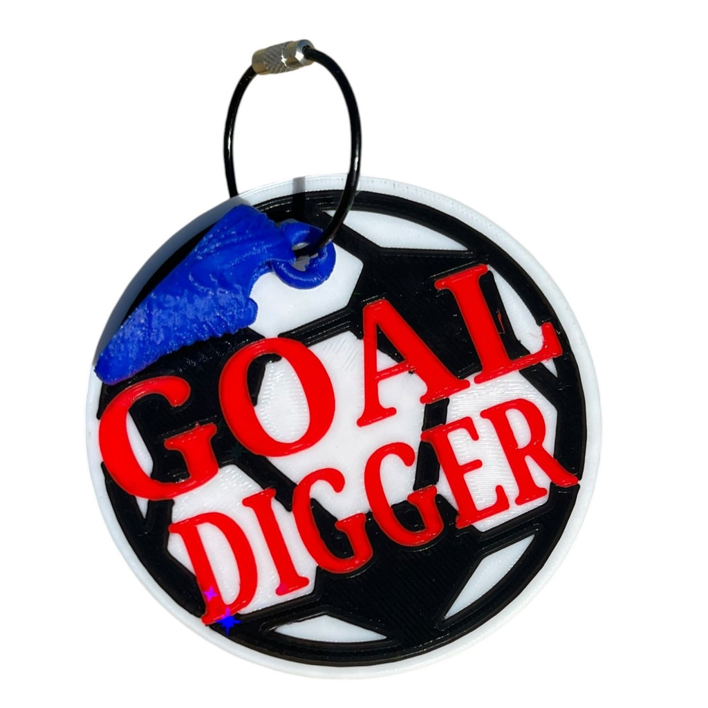Funny Soccer Ball Goal Digger Keychain – Blue Shoe Charm | 3D Printed PLA