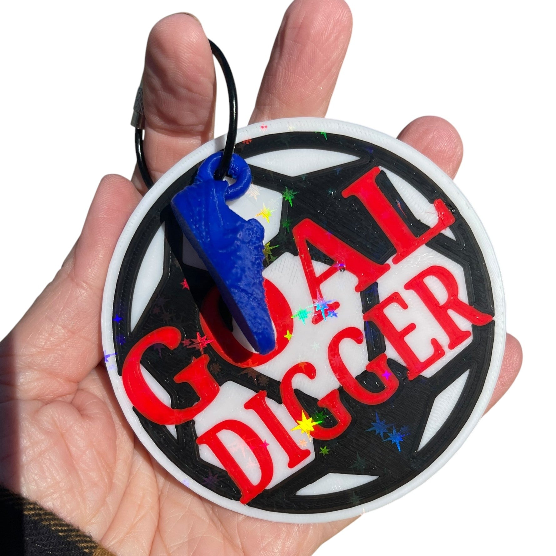 Funny Soccer Ball Goal Digger Keychain – Blue Shoe Charm | 3D Printed PLA