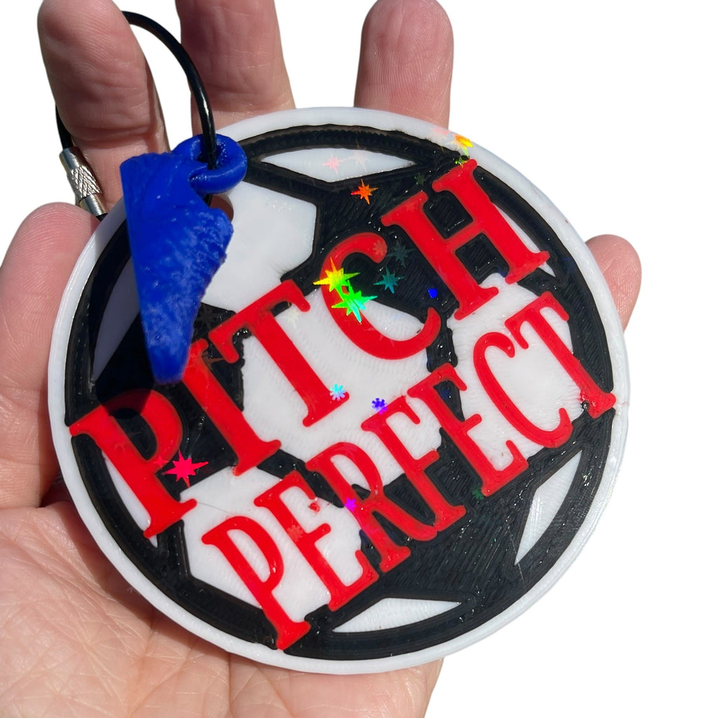 Funny Soccer Ball Pitch Perfect Keychain – Blue Shoe Charm | 3D Printed PLA