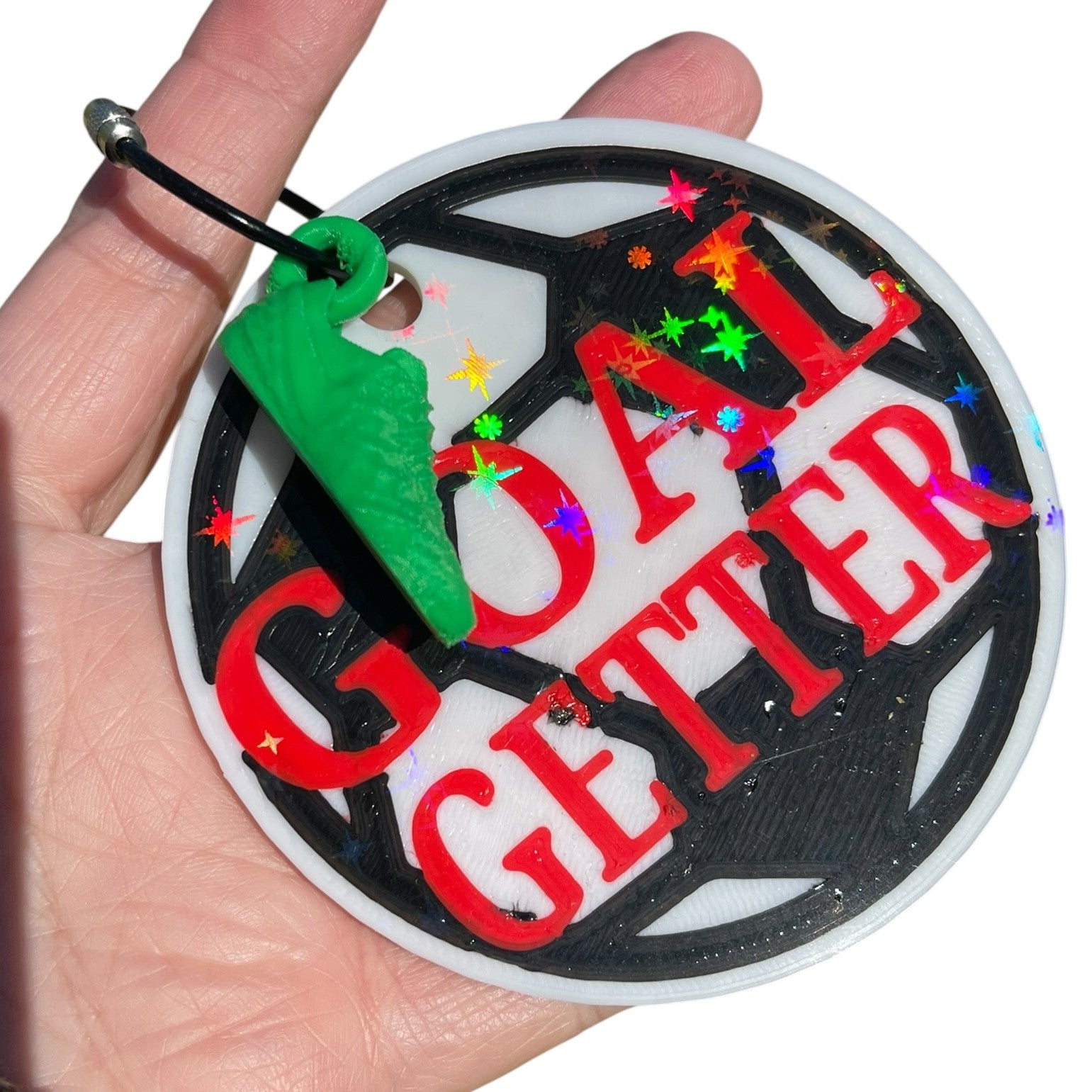 Funny Soccer Ball Goal Getter Keychain – Green Shoe Charm | 3D Printed PLA