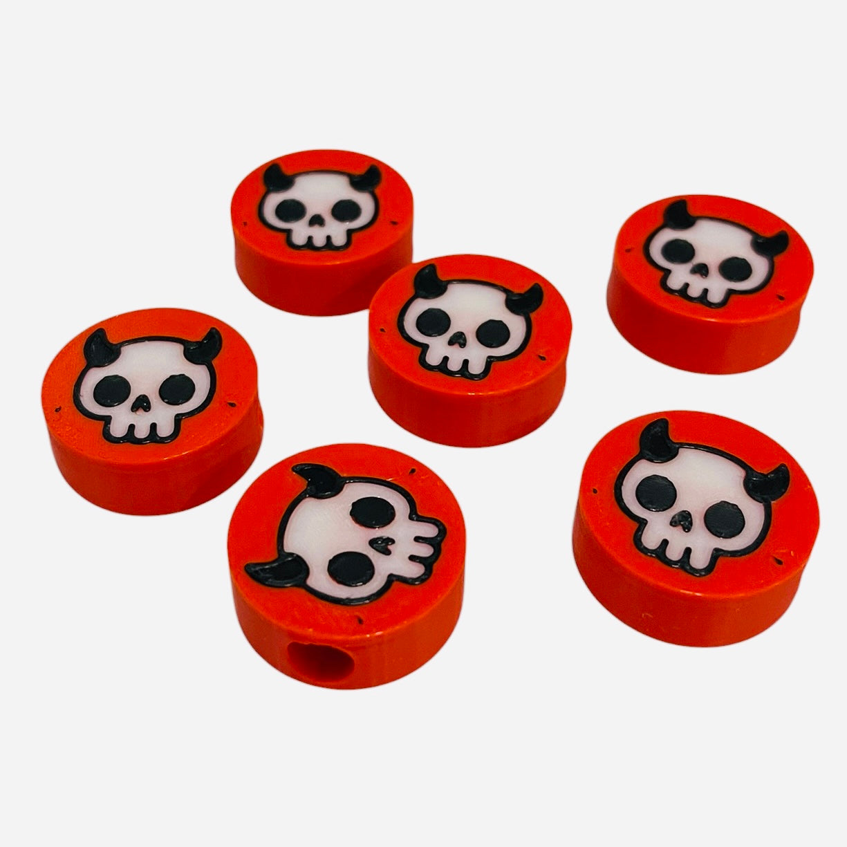 3D Printed Red Horned Skull Round Kandi Beads - Set of 6 Rave Festival Beads