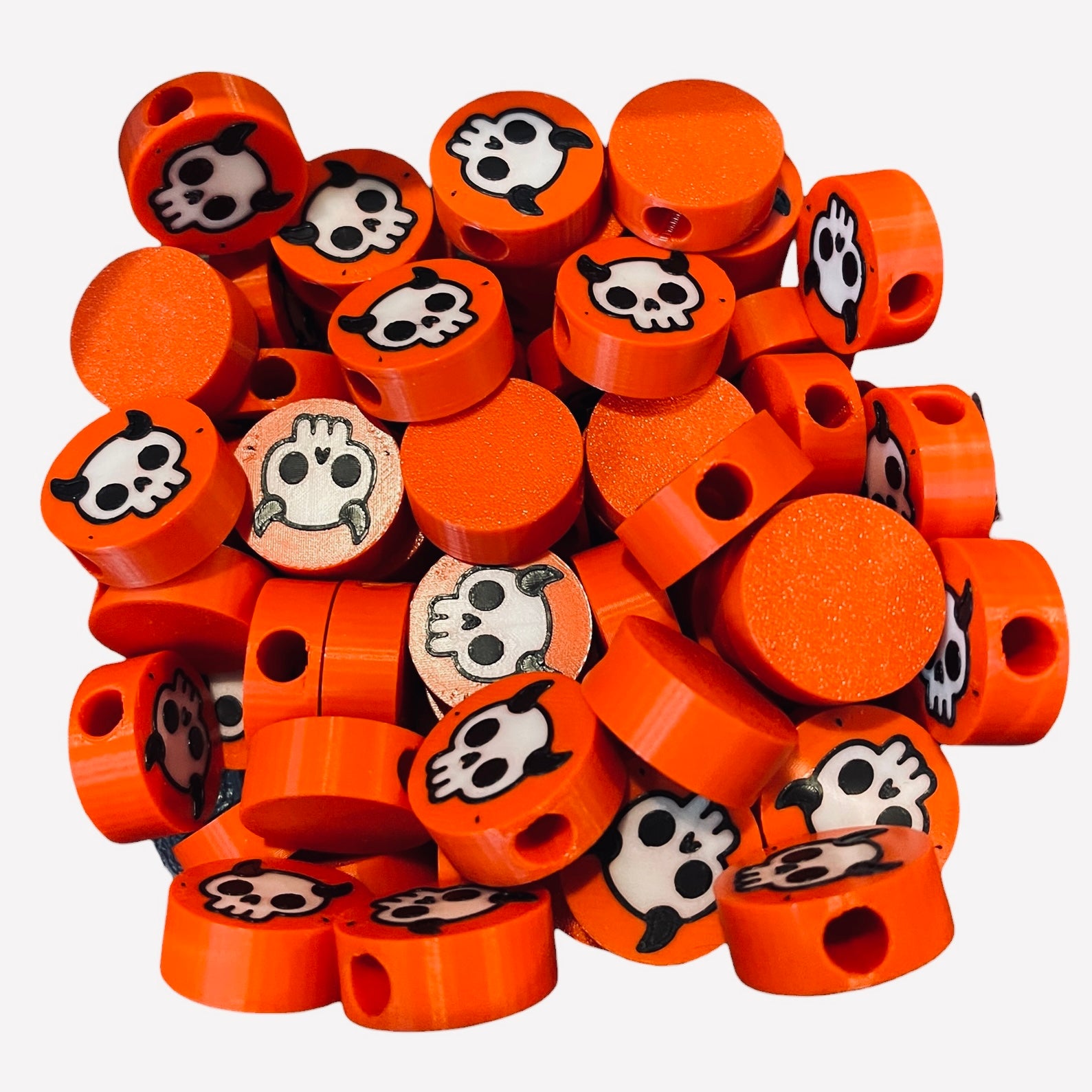 3D Printed Red Horned Skull Round Kandi Beads - Set of 6 Rave Festival Beads