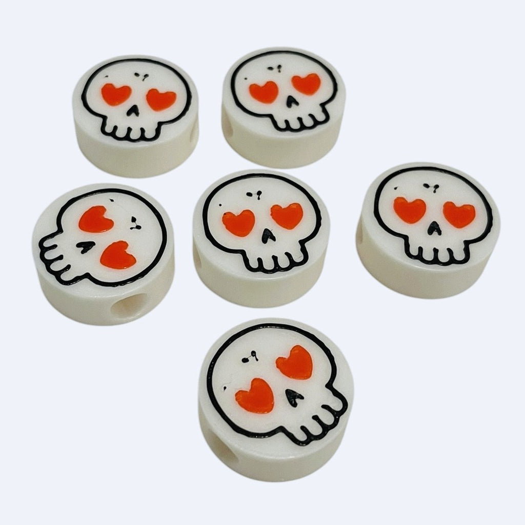 3D Printed Lovey Skull Round Kandi Beads - Set of 6 Rave Festival Beads