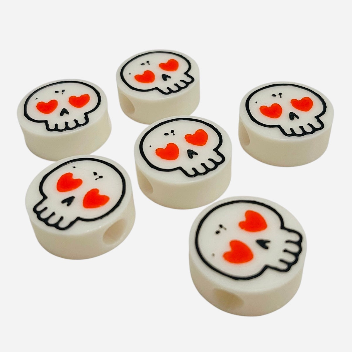 3D Printed Lovey Skull Round Kandi Beads - Set of 6 Rave Festival Beads