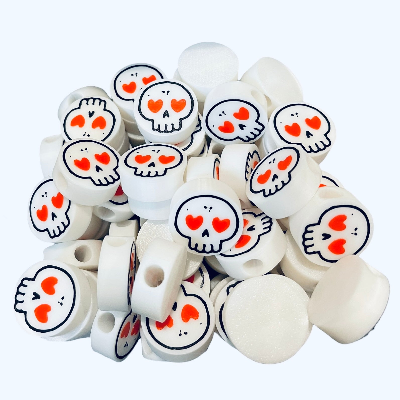 3D Printed Lovey Skull Round Kandi Beads - Set of 6 Rave Festival Beads