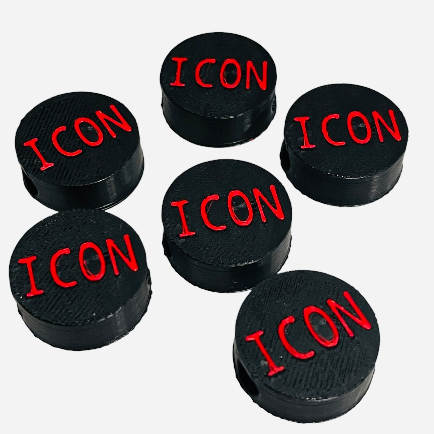 3D Printed Red ICON Message Round Kandi Beads - Set of 6 Rave Festival Beads