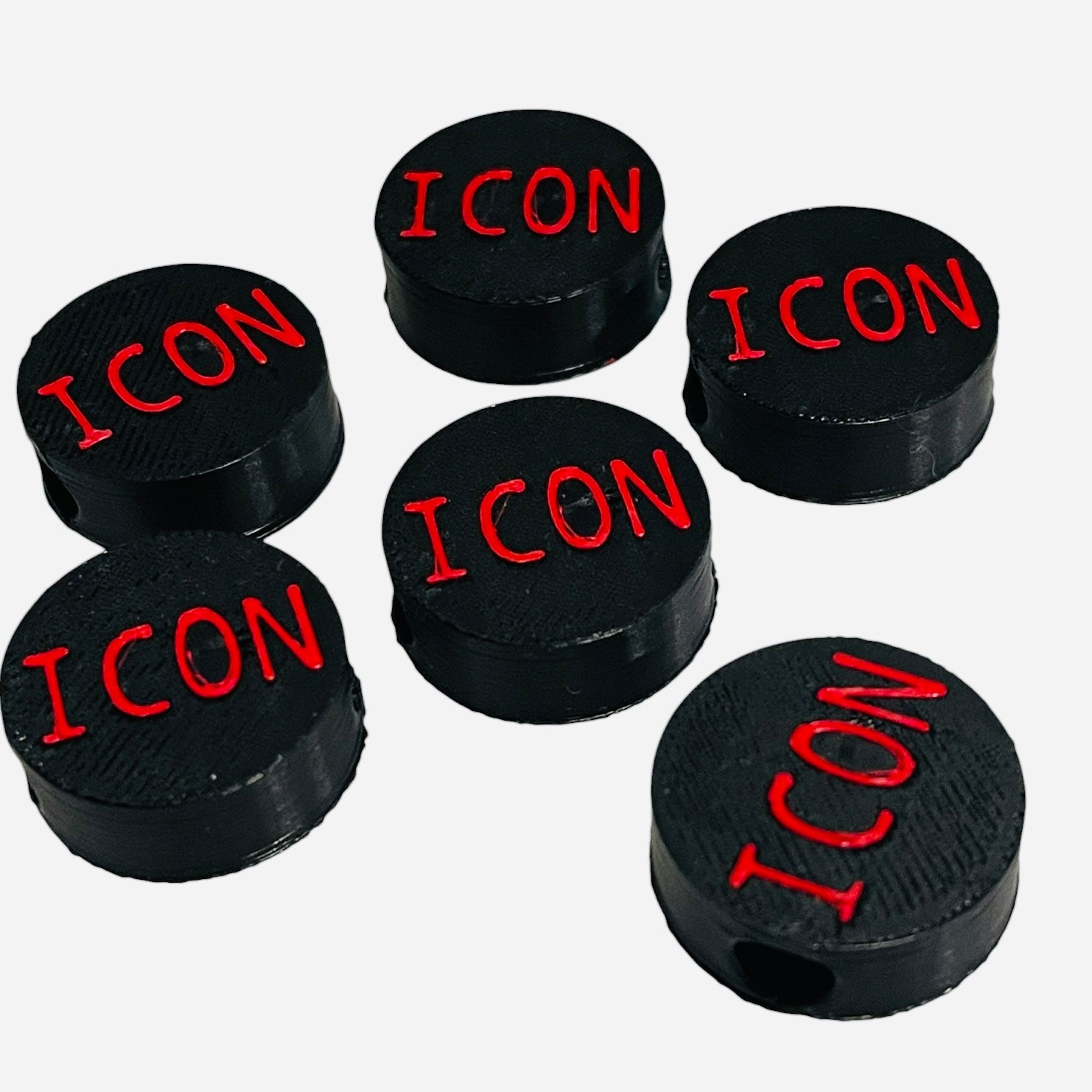3D Printed Red ICON Message Round Kandi Beads - Set of 6 Rave Festival Beads