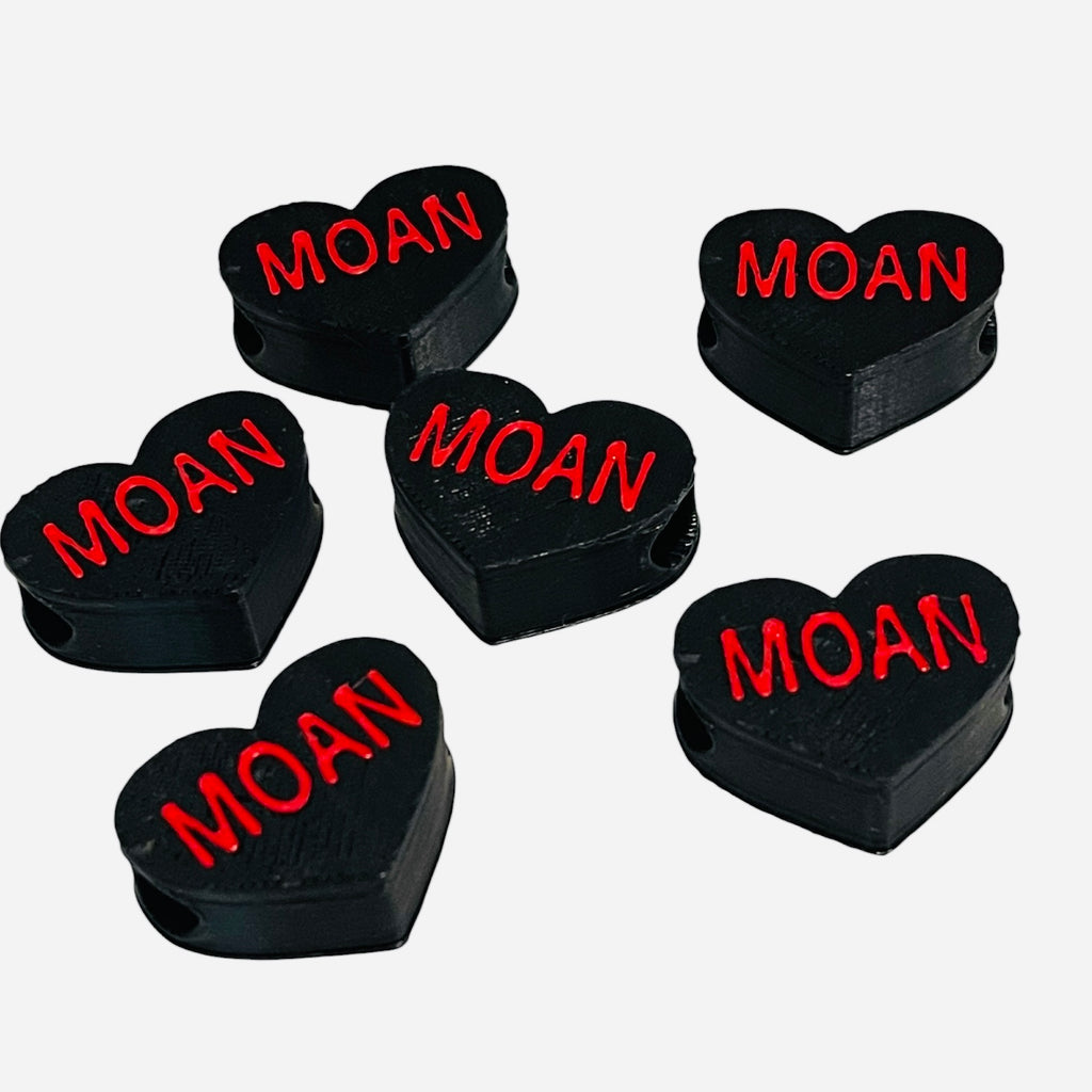 3D Printed Red MOAN Heart Message Kandi Beads - Set of 6 Rave Festival Beads