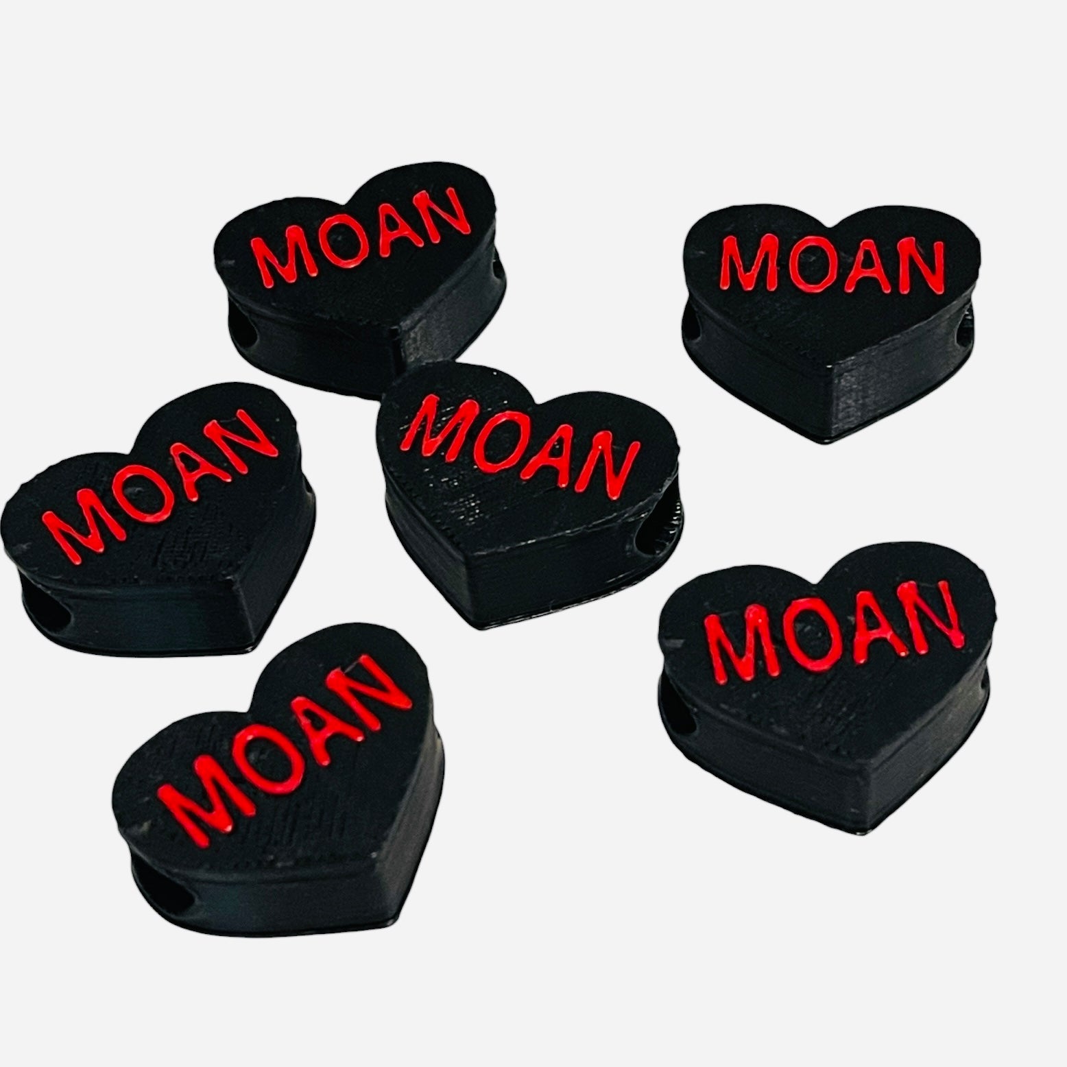 3D Printed Red MOAN Heart Message Kandi Beads - Set of 6 Rave Festival Beads