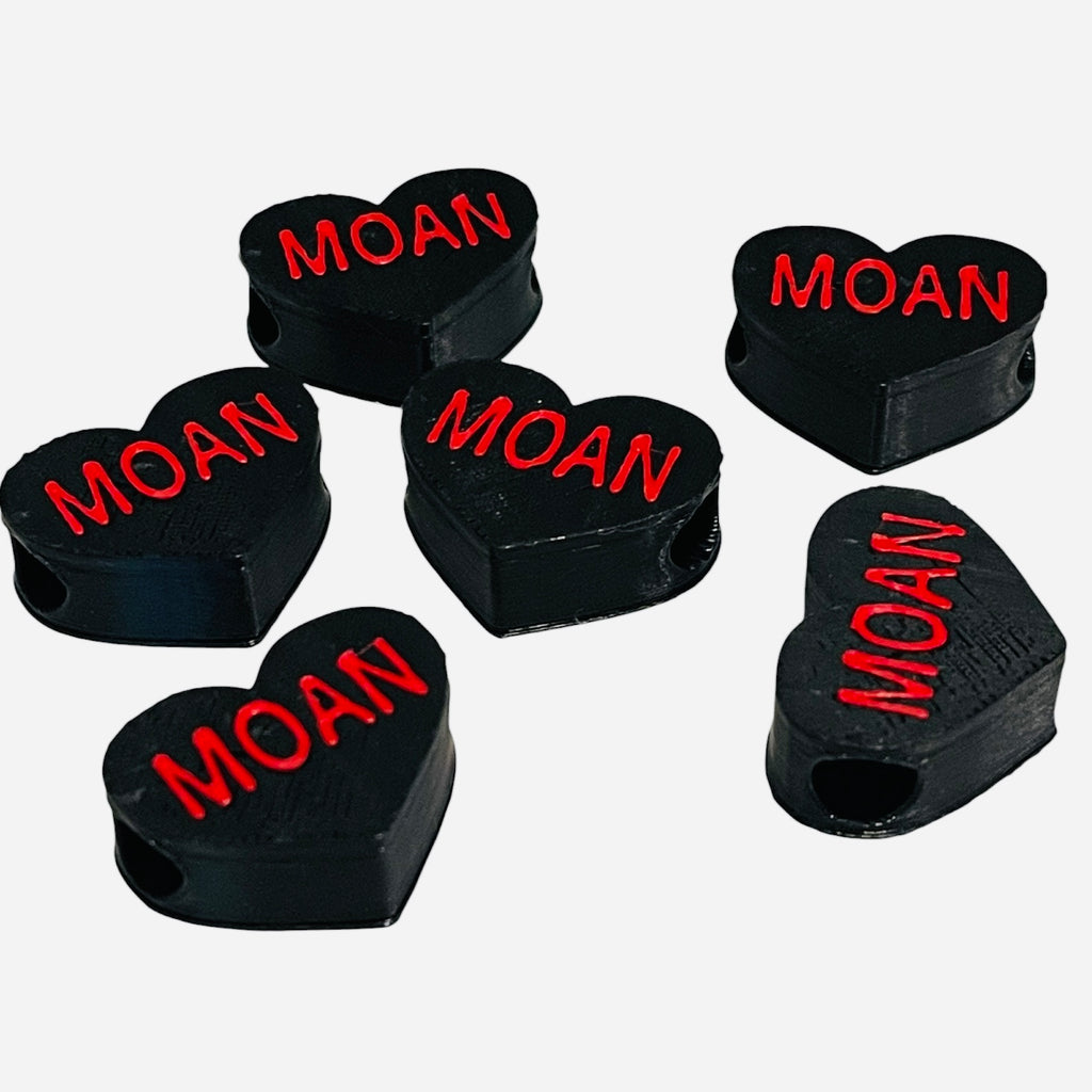 3D Printed Red MOAN Heart Message Kandi Beads - Set of 6 Rave Festival Beads