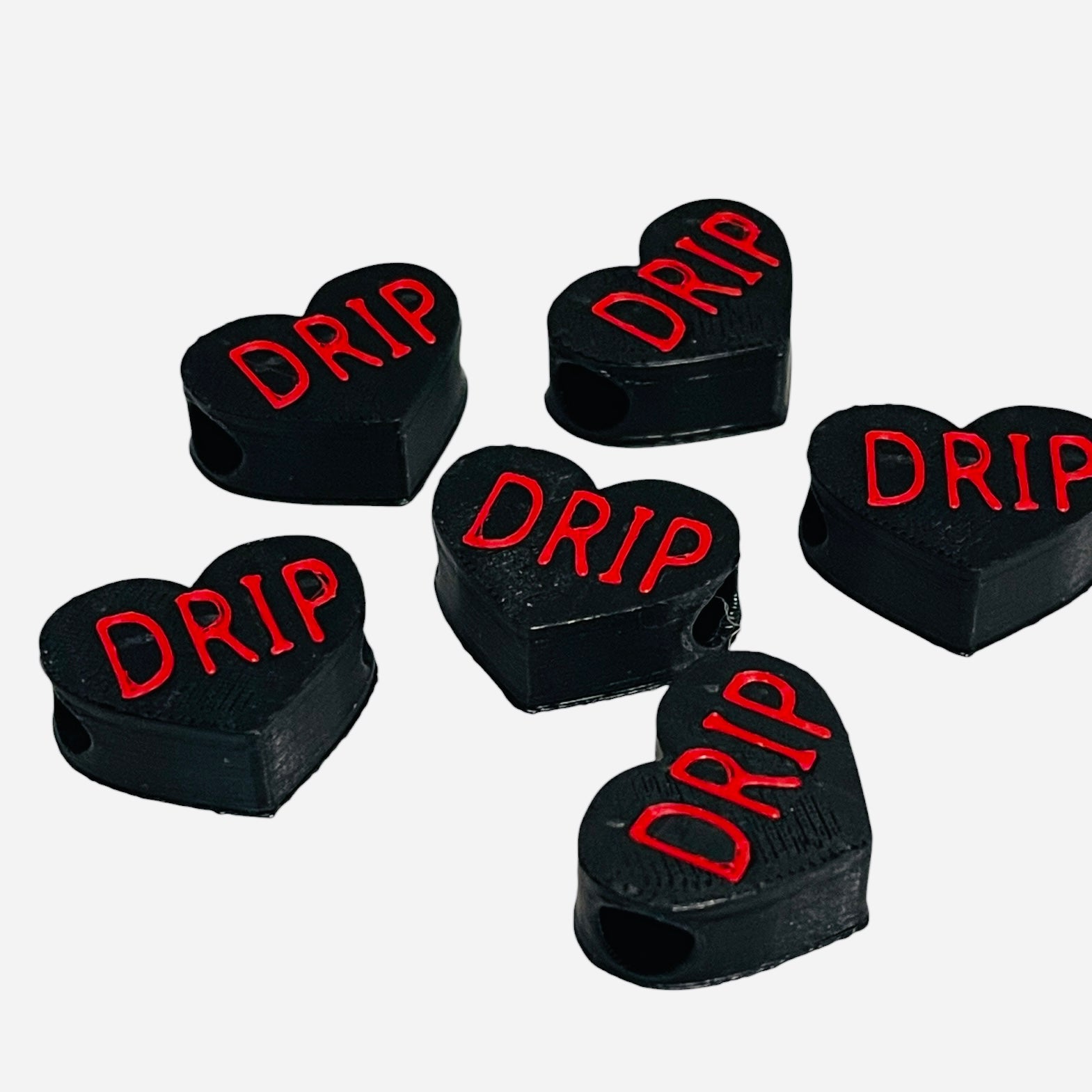 3D Printed Red DRIP Heart Message Kandi Beads - Set of 6 Rave Festival Beads
