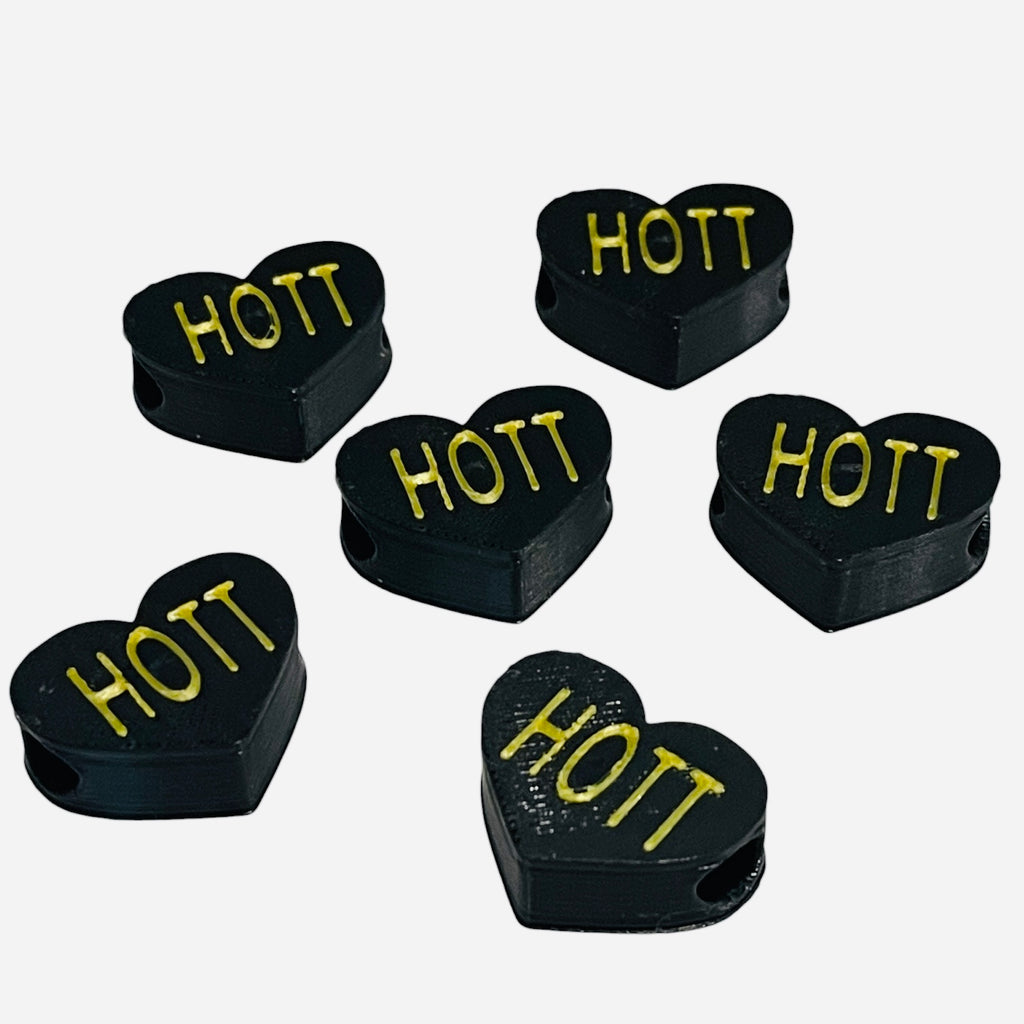 3D Printed HOTT Heart Message Kandi Beads - Set of 6 Rave Festival Beads