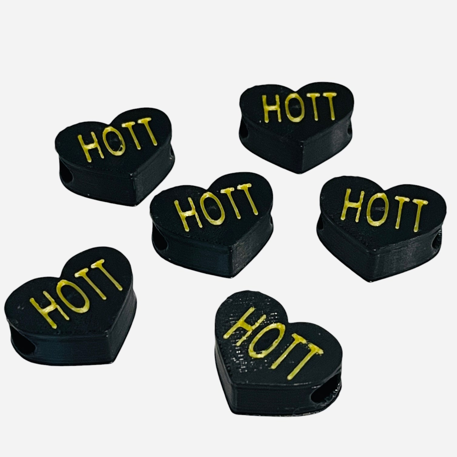 3D Printed HOTT Heart Message Kandi Beads - Set of 6 Rave Festival Beads