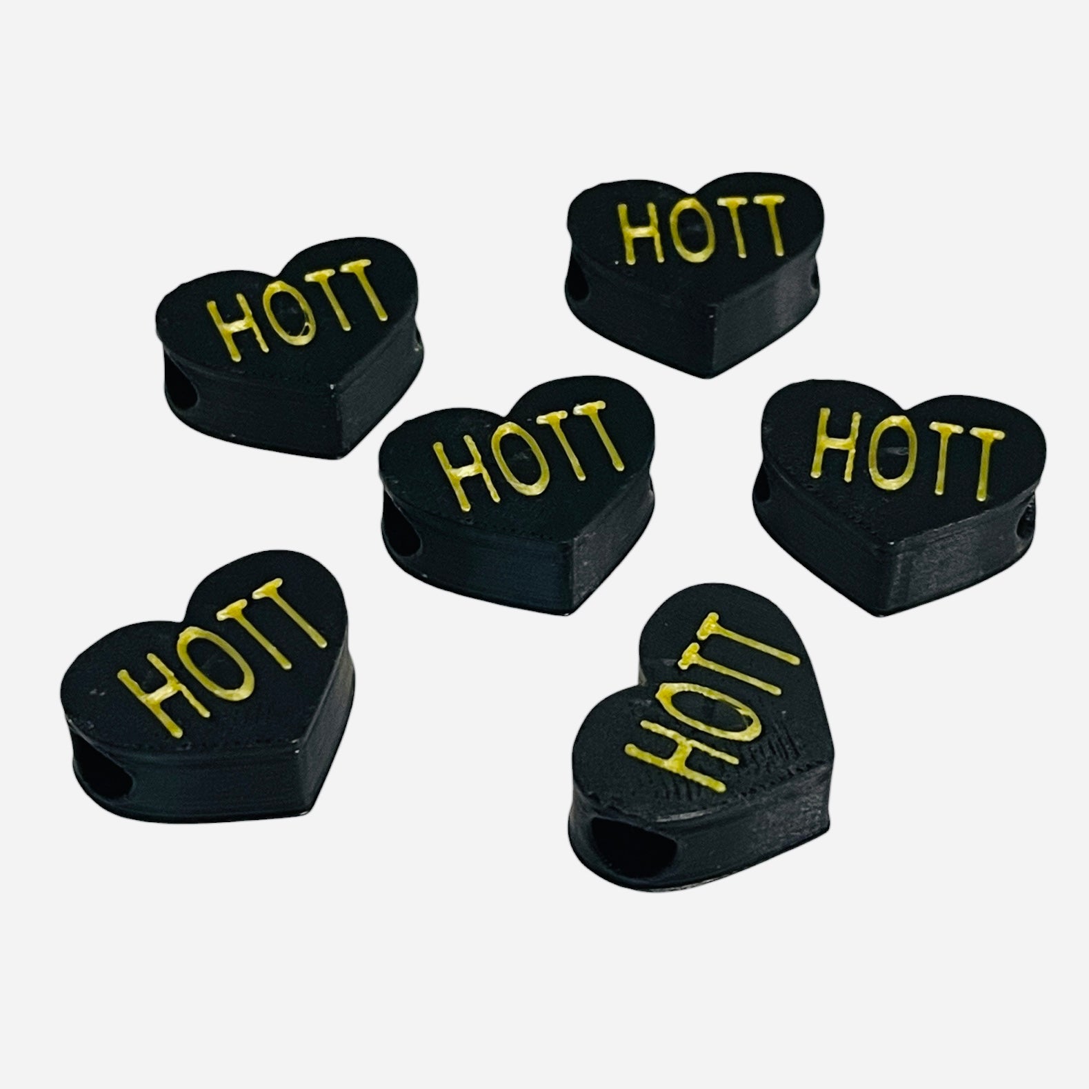 3D Printed HOTT Heart Message Kandi Beads - Set of 6 Rave Festival Beads