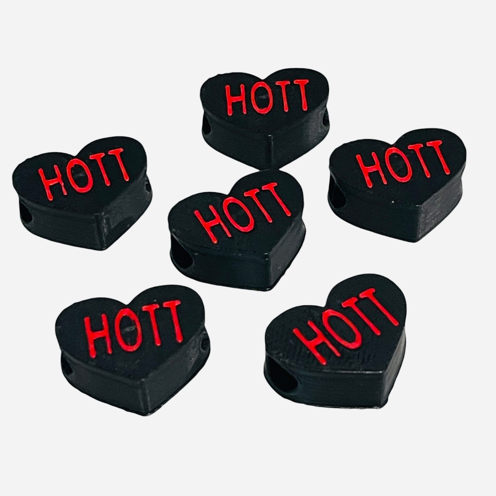 3D Printed Red HOTT Heart Message Kandi Beads - Set of 6 Rave Festival Beads