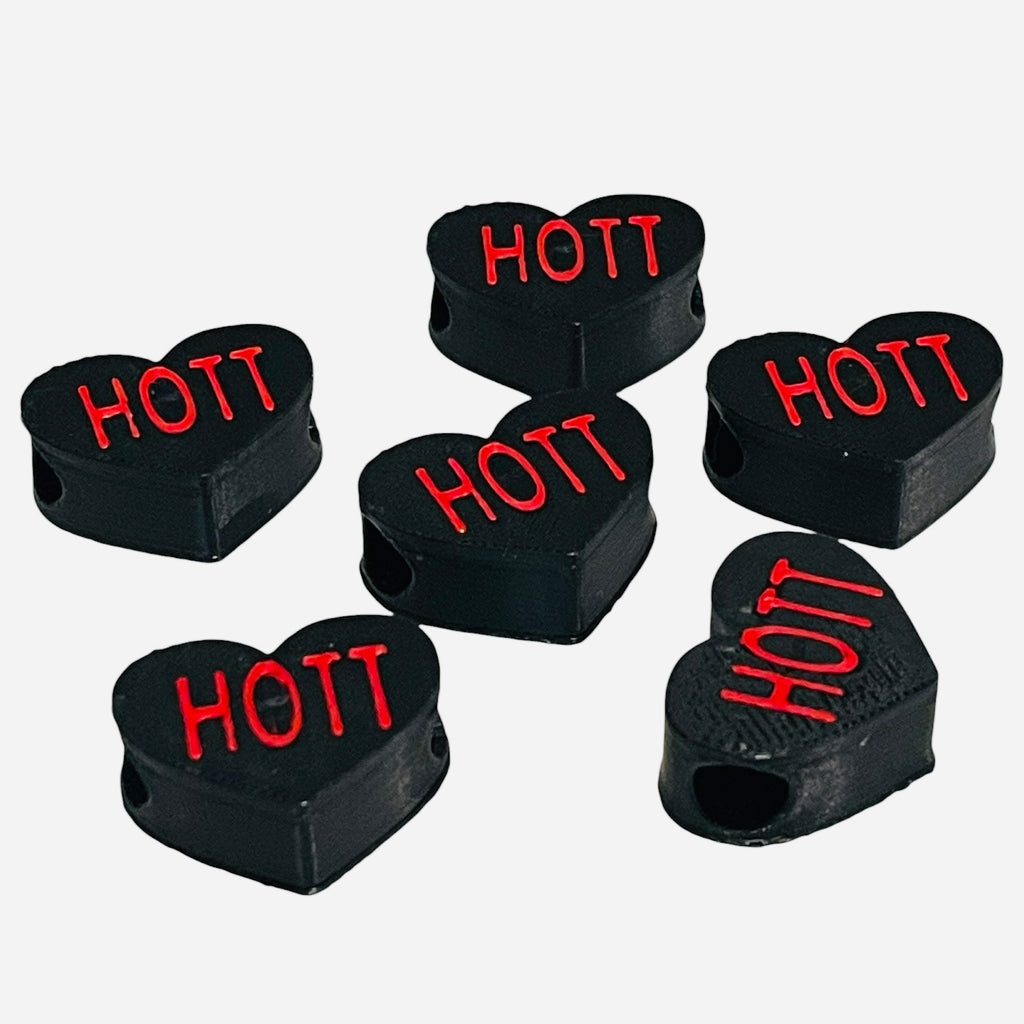 3D Printed Red HOTT Heart Message Kandi Beads - Set of 6 Rave Festival Beads