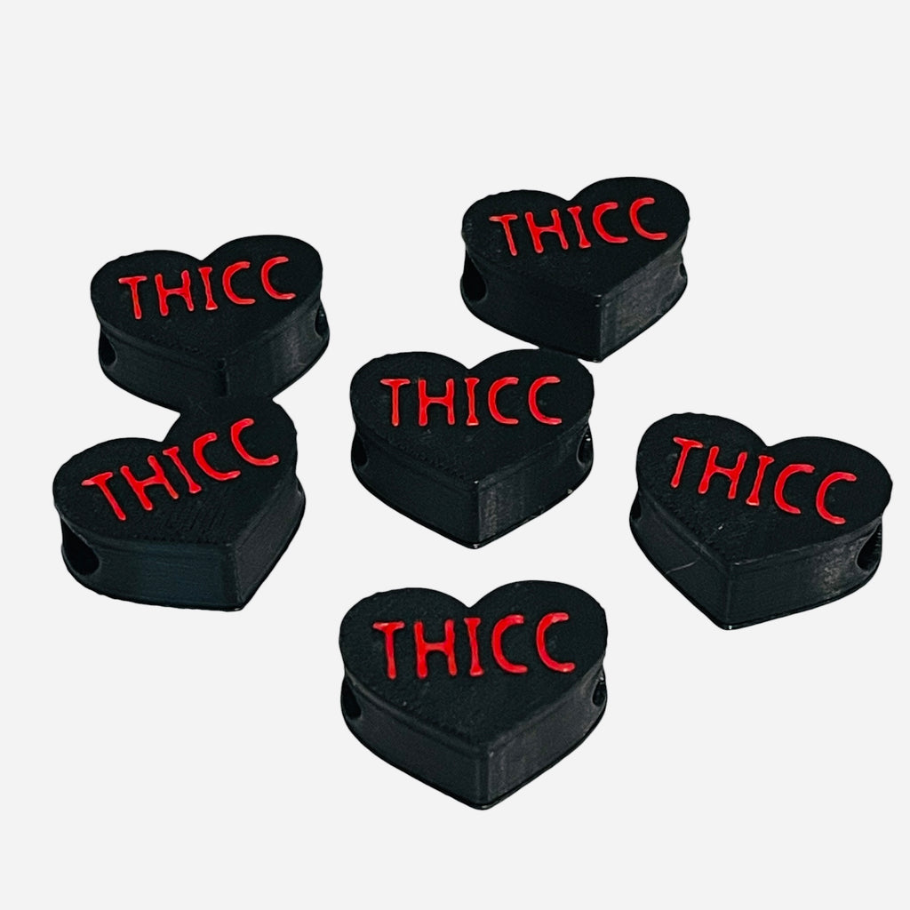 3D Printed Red THICC Heart Message Kandi Beads - Set of 6 Rave Festival Beads