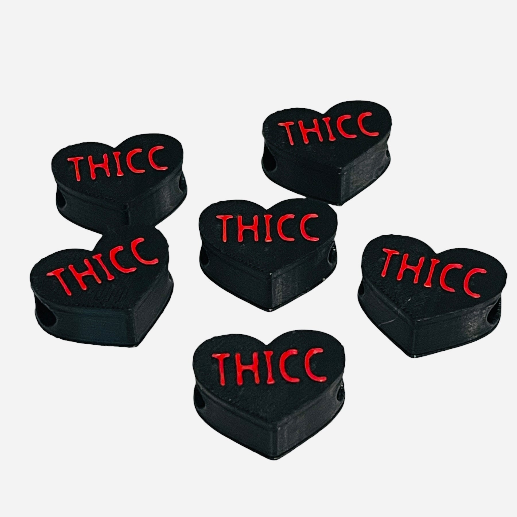 3D Printed Red THICC Heart Message Kandi Beads - Set of 6 Rave Festival Beads