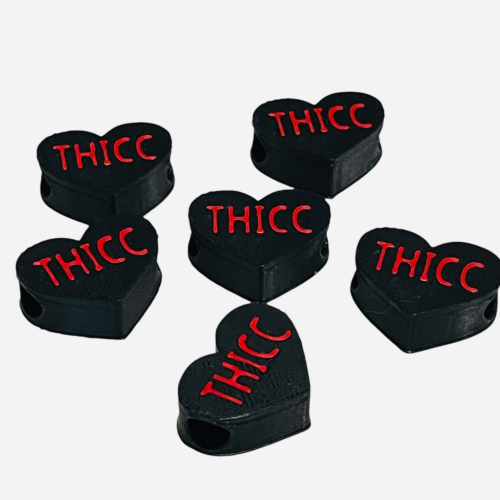 3D Printed Red THICC Heart Message Kandi Beads - Set of 6 Rave Festival Beads
