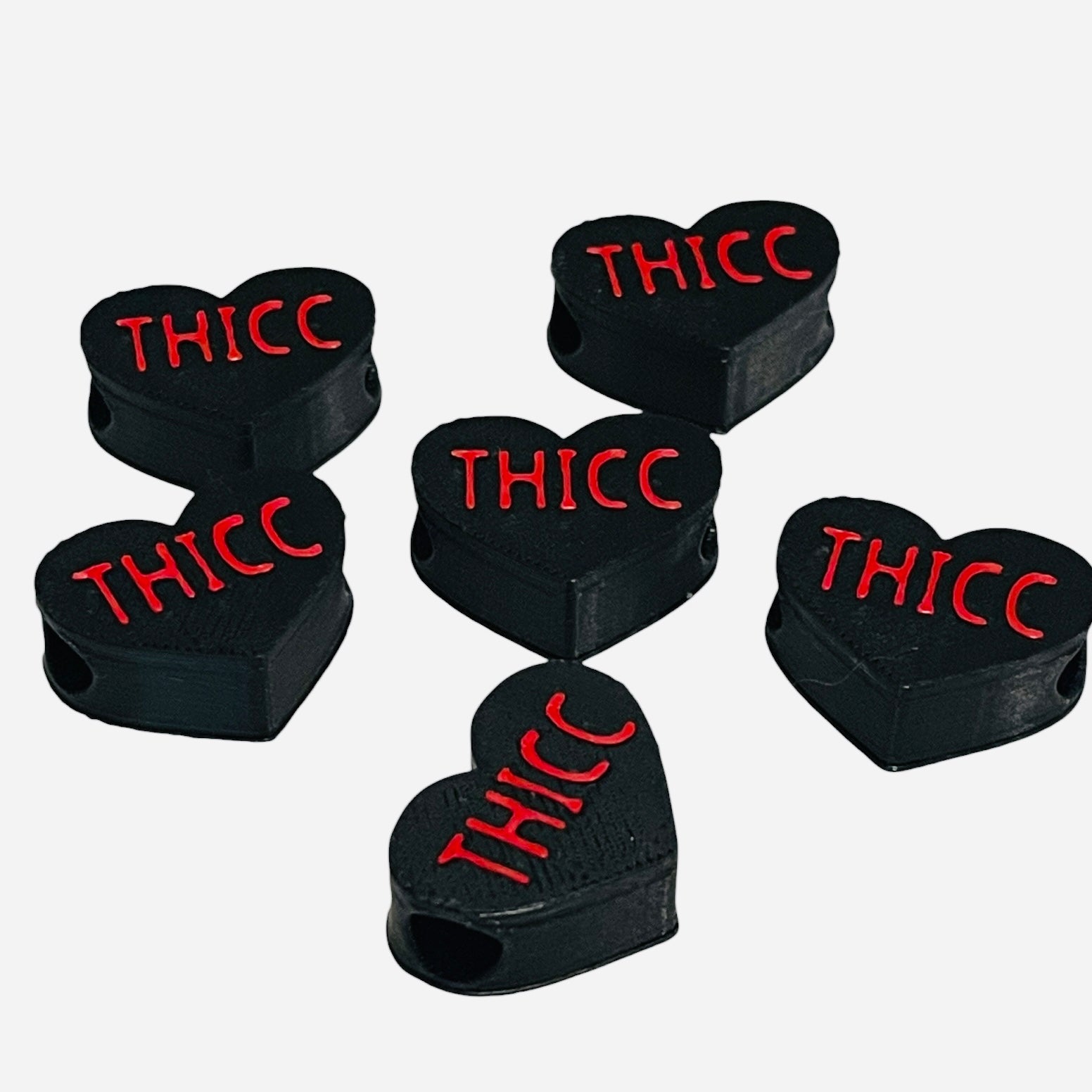 3D Printed Red THICC Heart Message Kandi Beads - Set of 6 Rave Festival Beads