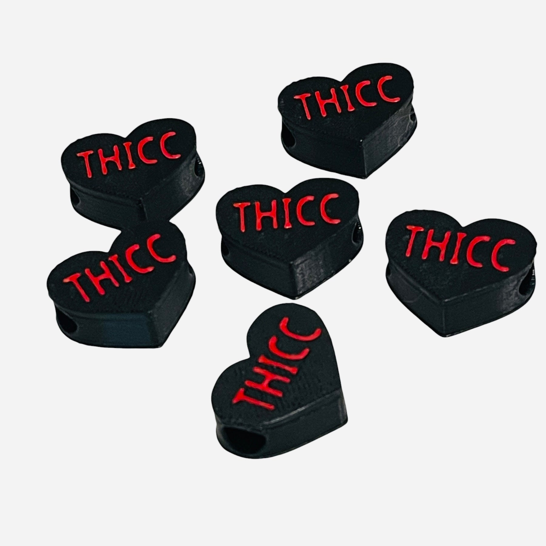 3D Printed Red THICC Heart Message Kandi Beads - Set of 6 Rave Festival Beads
