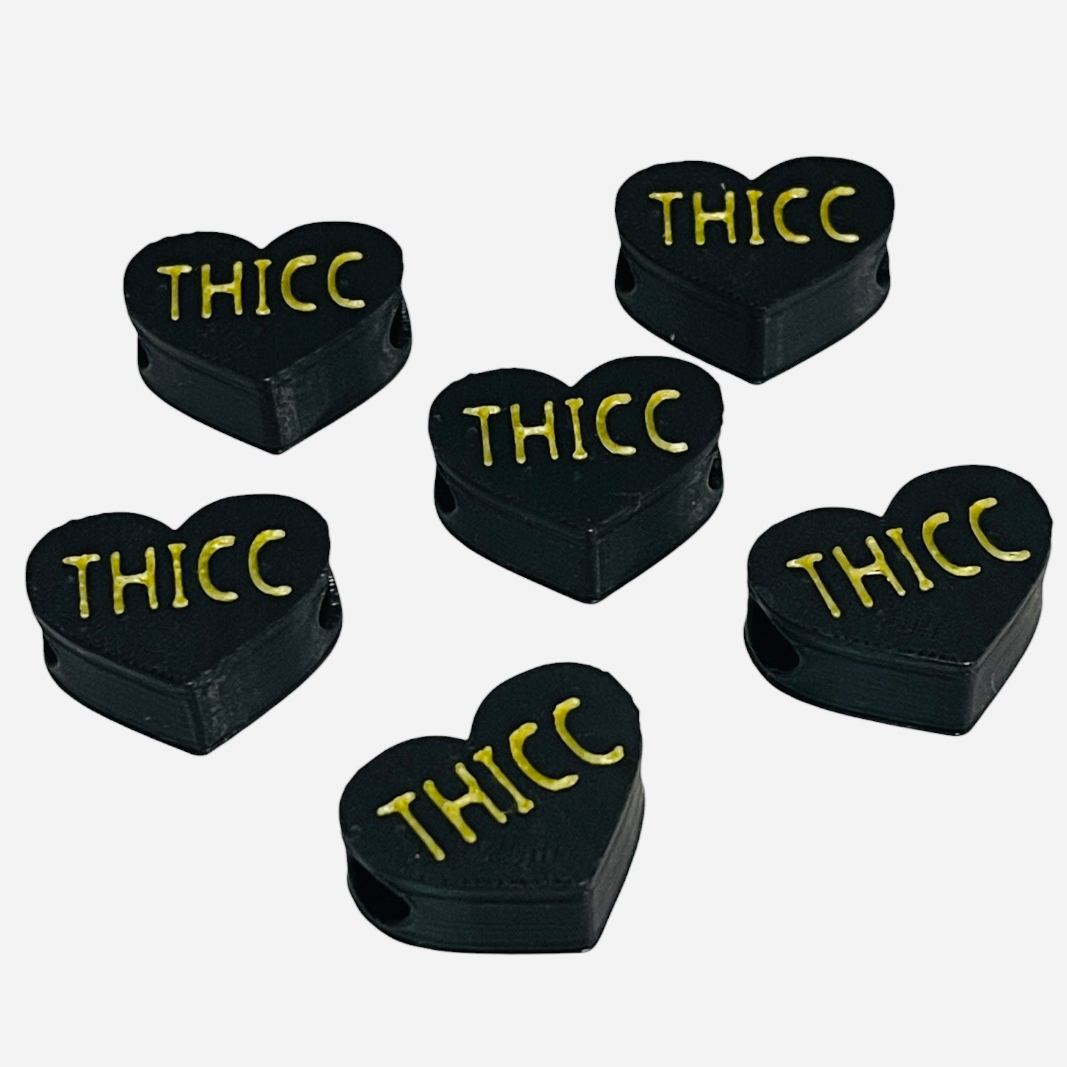 3D Printed THICC Heart Message Kandi Beads - Set of 6 Rave Festival Beads