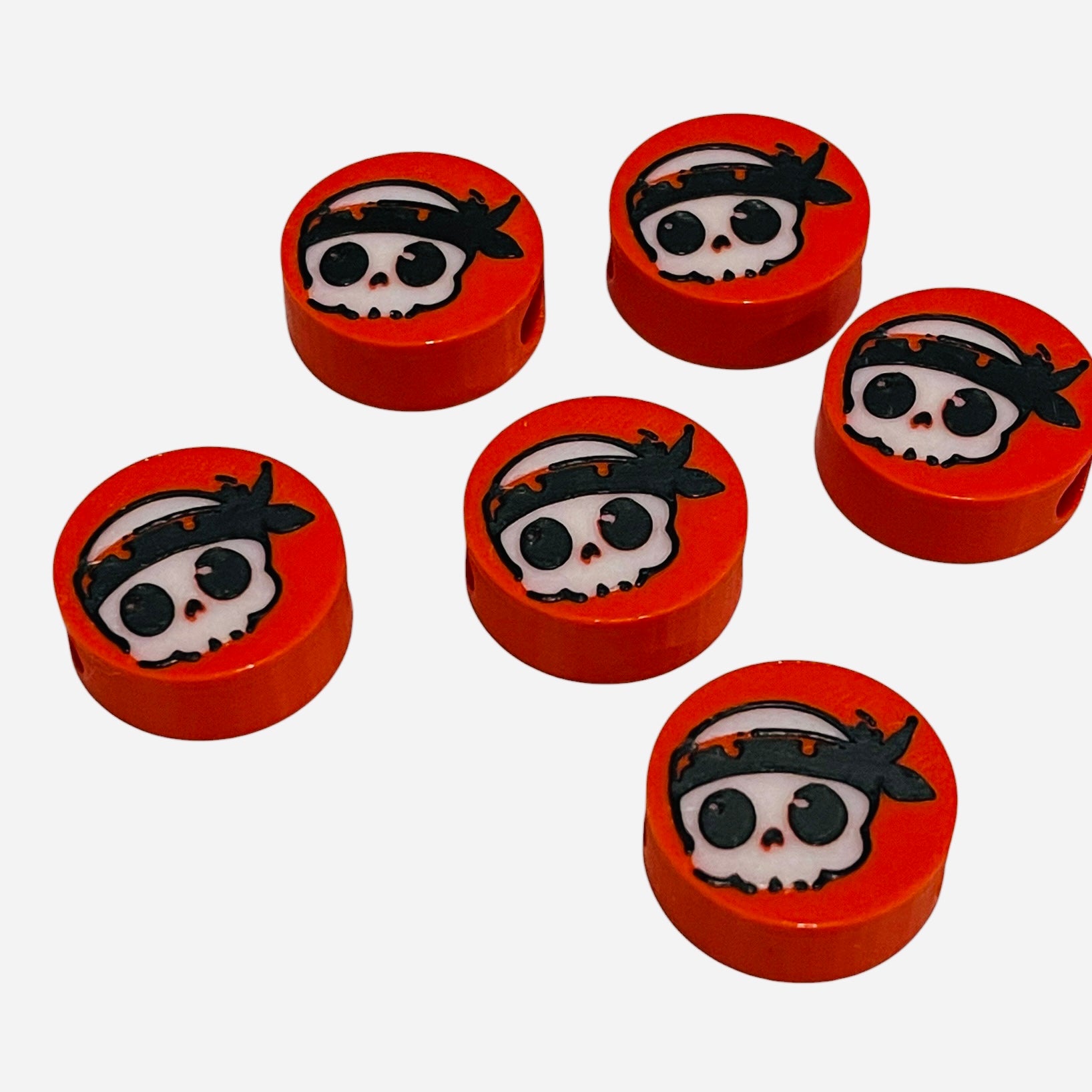 3D Printed Headband Skull Round Kandi Beads - Set of 6 Rave Festival Beads