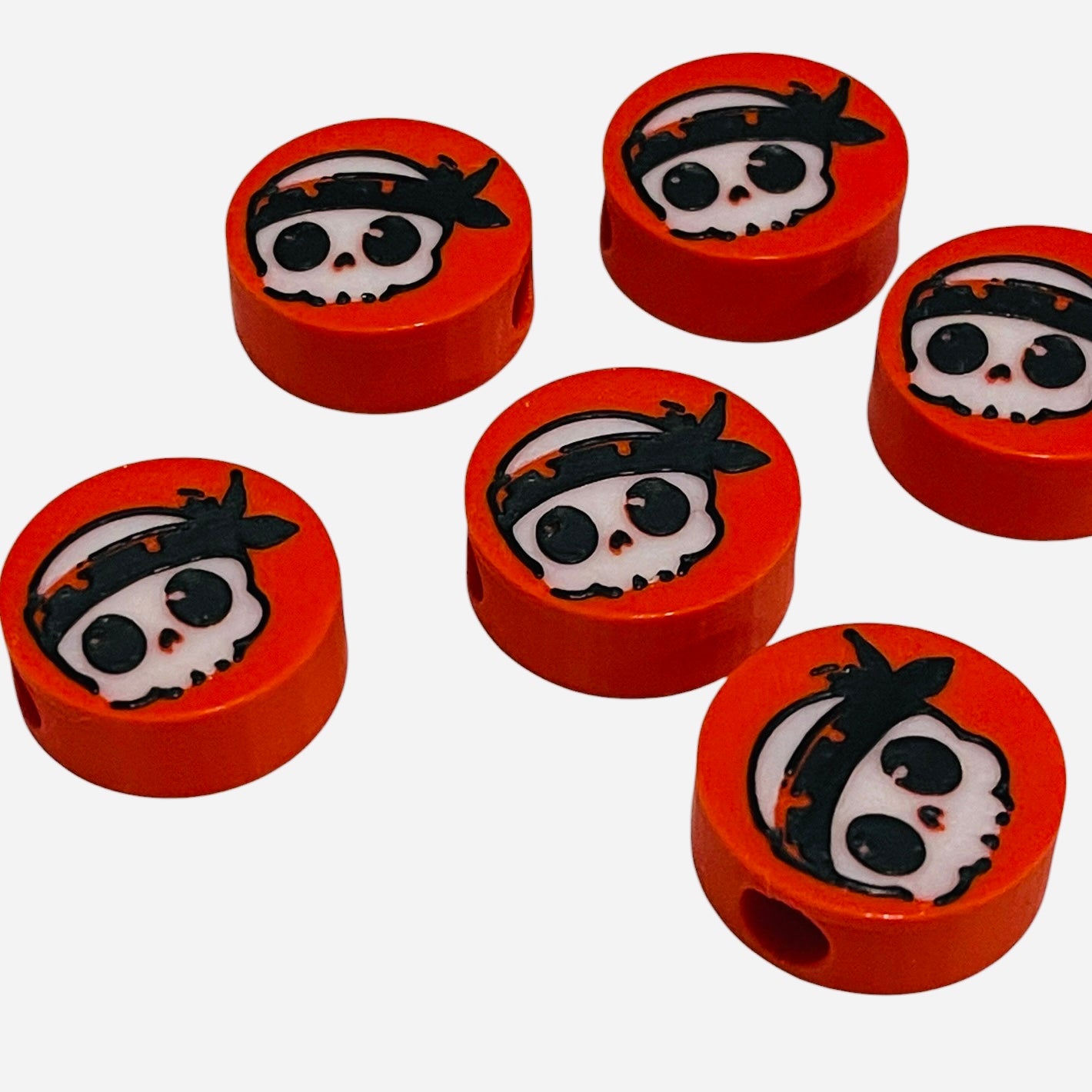 3D Printed Headband Skull Round Kandi Beads - Set of 6 Rave Festival Beads