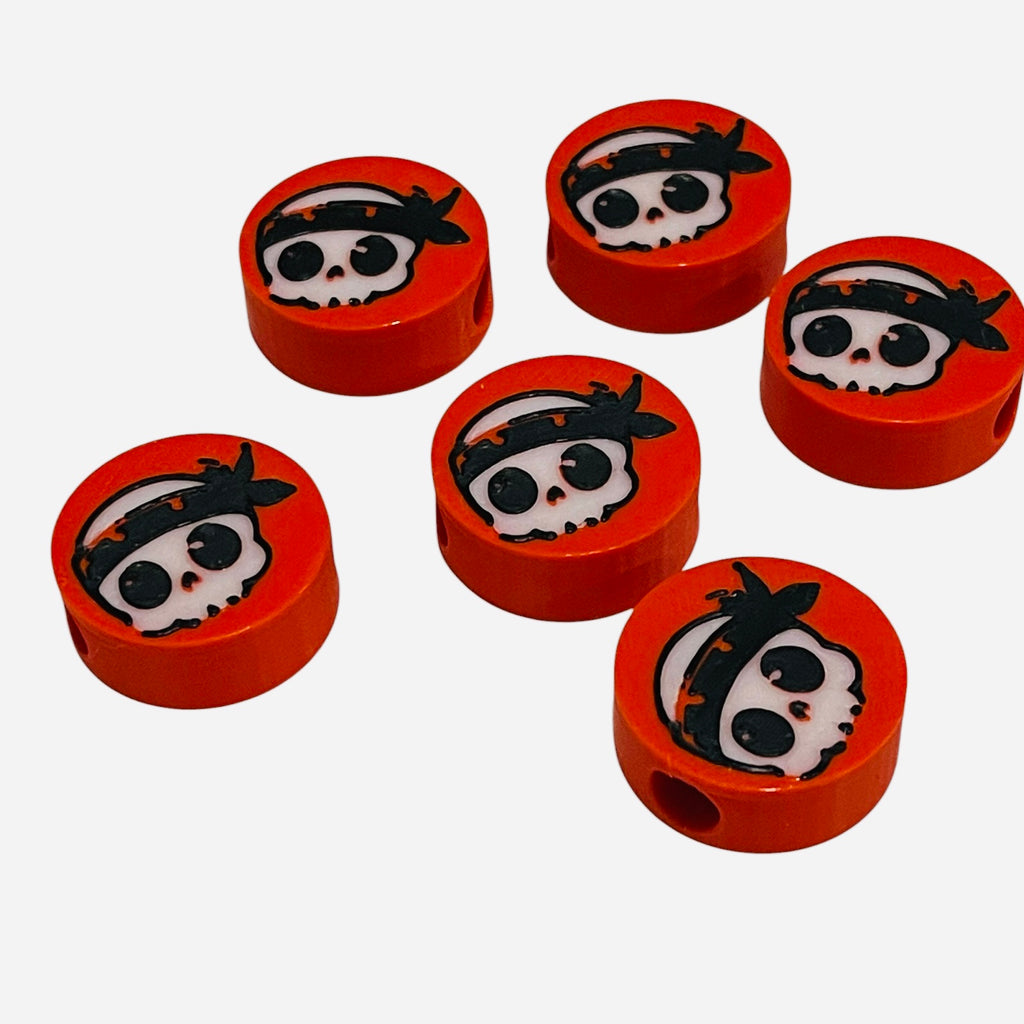 3D Printed Headband Skull Round Kandi Beads - Set of 6 Rave Festival Beads