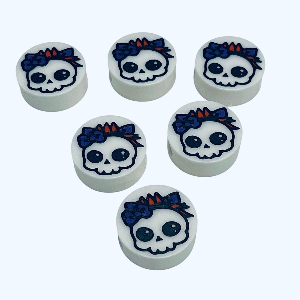 3D Printed Girly Skull Round Kandi Beads - Set of 6 Rave Festival Beads