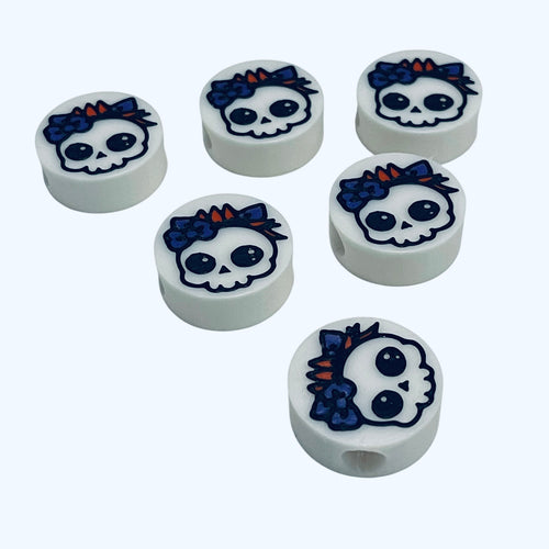 3D Printed Girly Skull Round Kandi Beads - Set of 6 Rave Festival Beads