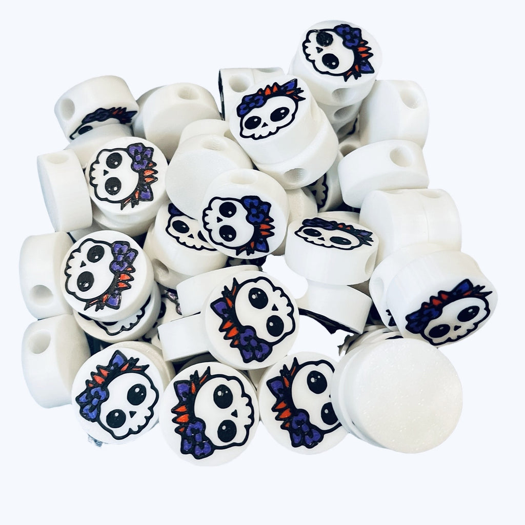 3D Printed Girly Skull Round Kandi Beads - Set of 6 Rave Festival Beads