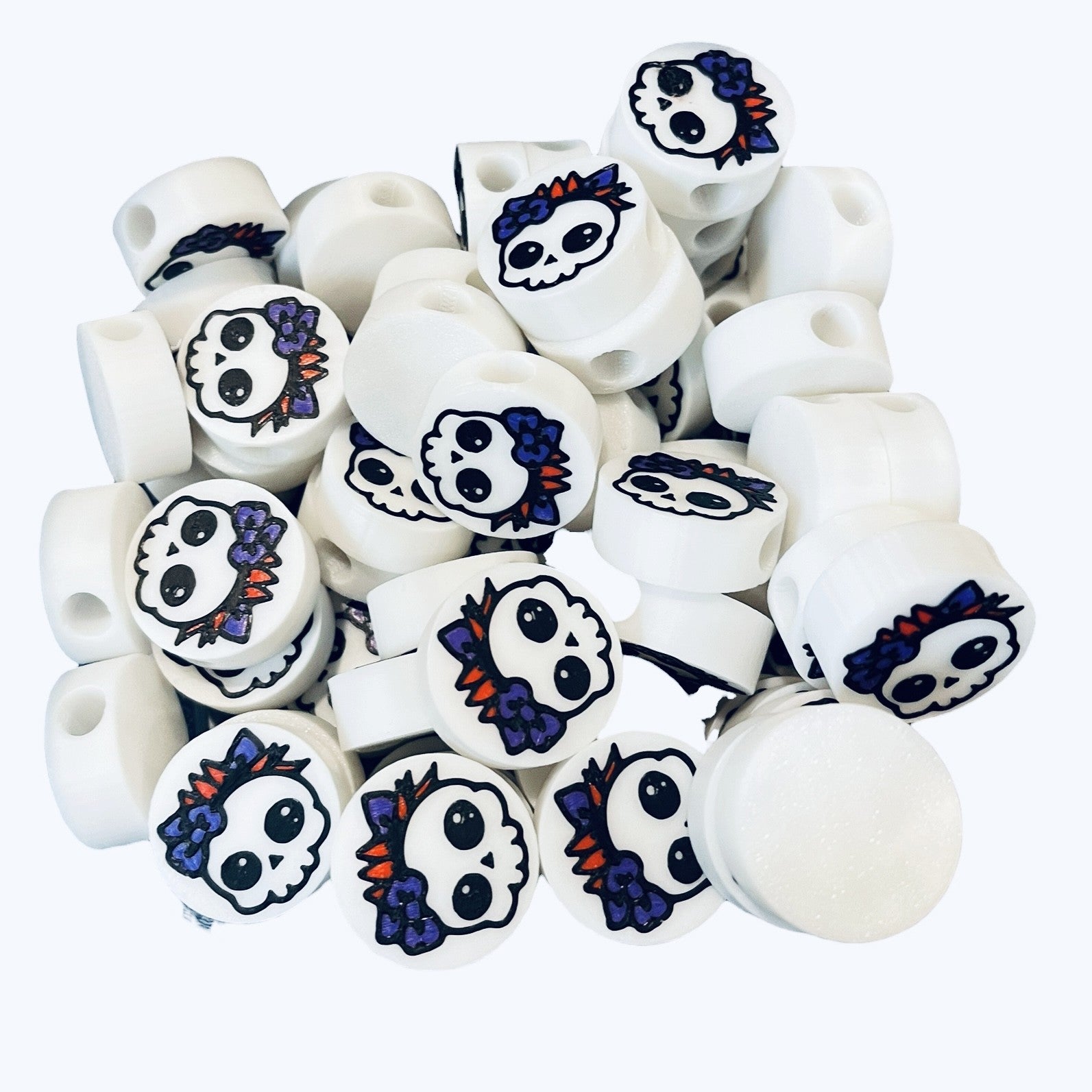 3D Printed Girly Skull Round Kandi Beads - Set of 6 Rave Festival Beads