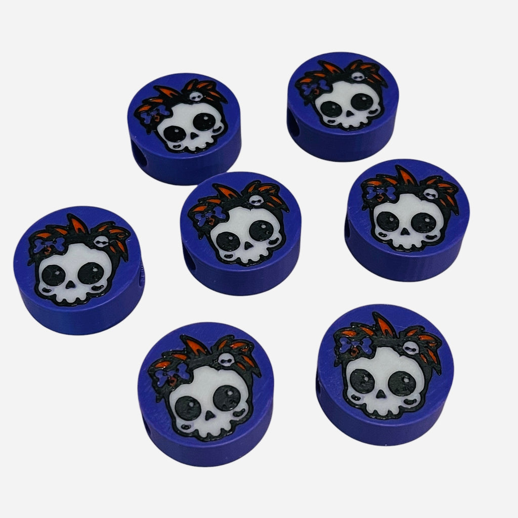 3D Printed Mohawk Skull Round Kandi Beads - Set of 6 Rave Festival Beads