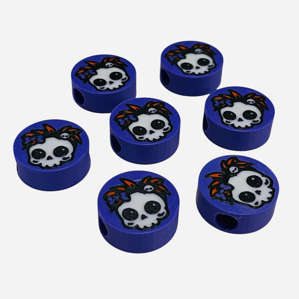 3D Printed Mohawk Skull Round Kandi Beads - Set of 6 Rave Festival Beads